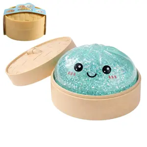 Cute Kawaii Glitter Steamed Bun Squishy Toy For Stress Relief & Fidgeting Translucent Toy With A Cute Face