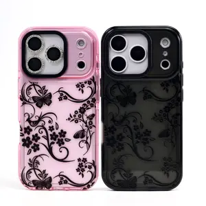 Pink floral pattern phone case, compatible with iPhone 17/16/15/14 Pro Max and 16/15/14 Plus. Made of ultra-thin transparent silicone, it resists yellowing, offers drop protection, and is soft and durable. Suitable for both men and women.