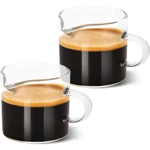 Espresso Cups Set of 2, 4oz Double Spout Shot Glasses with Handle, Clear Glass Milk Cup for Espresso, Latte Art & Cappuccino, Barista Tools for Home Coffee Machine