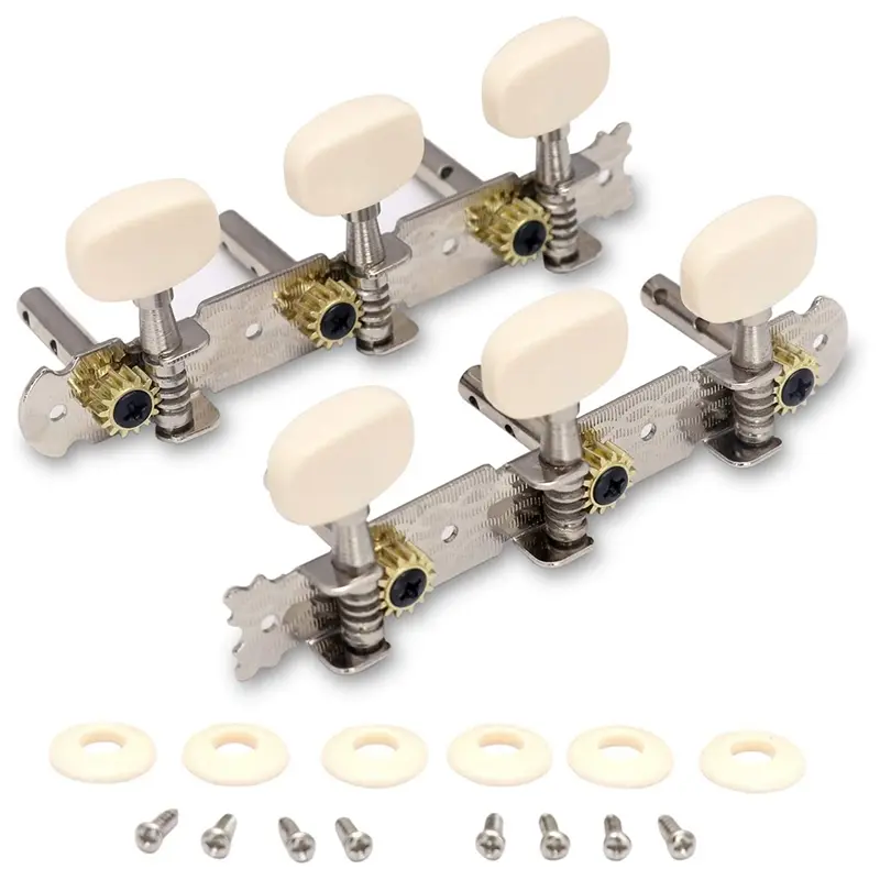 Vintage Gold-Plated Metal Guitar Tuning Pegs, Heavy-Duty Internal Gear Single Hole Plastic Machine Heads for Classical & Acoustic Guitars, 3L/3R Configuration, 1 Left Head, 6 Washers, 107x38.5x35mm (Household Appliance Parts & Accessories), Classic, 6Mm