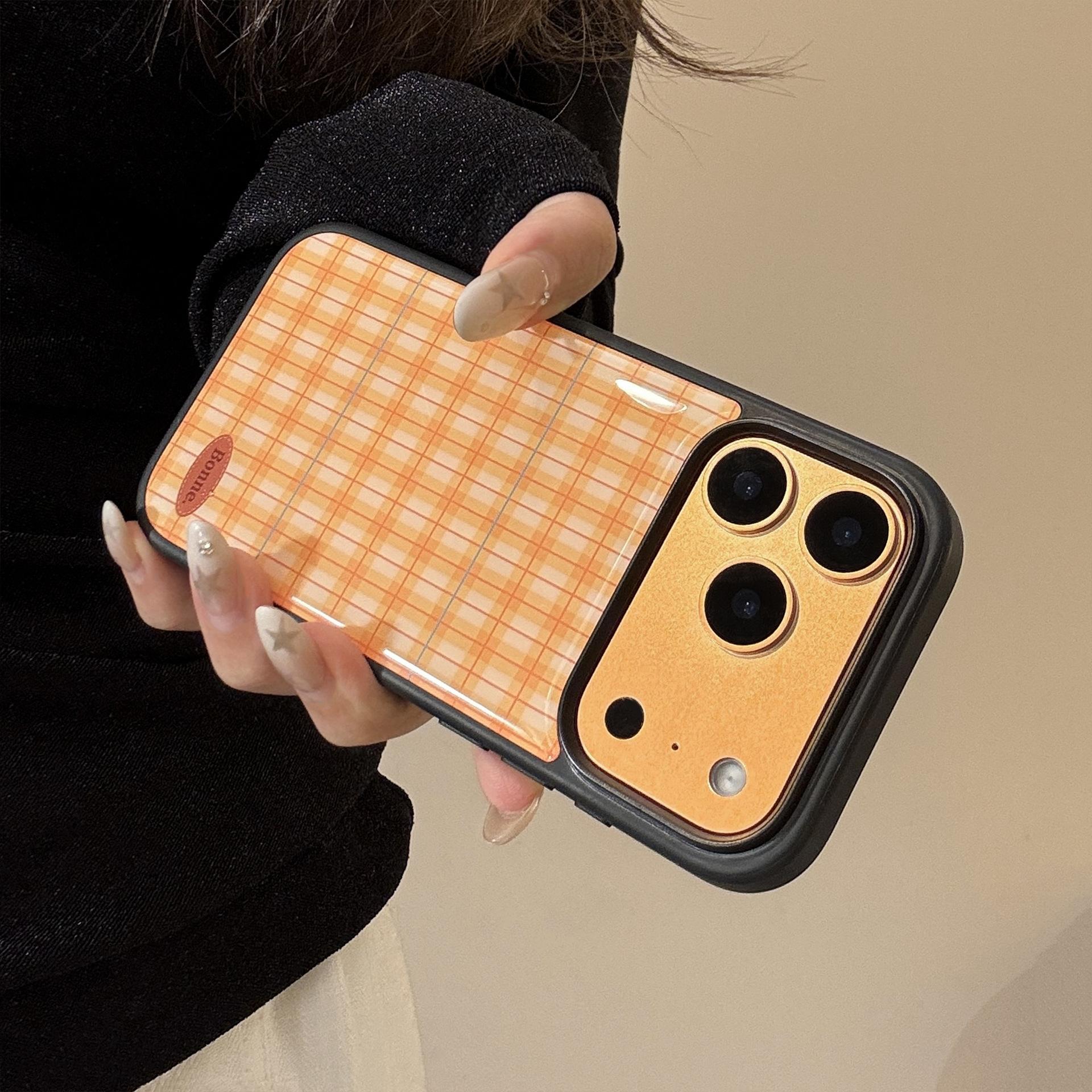 Orange plaid case for Apple iPhone 17 Pro Max, iPhone 15, epoxy resin, hard case, personalized design, 14