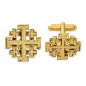 Gold-tone Jerusalem Cross Cufflinks, Symbols of Faith Fashion Accessory for Shirt