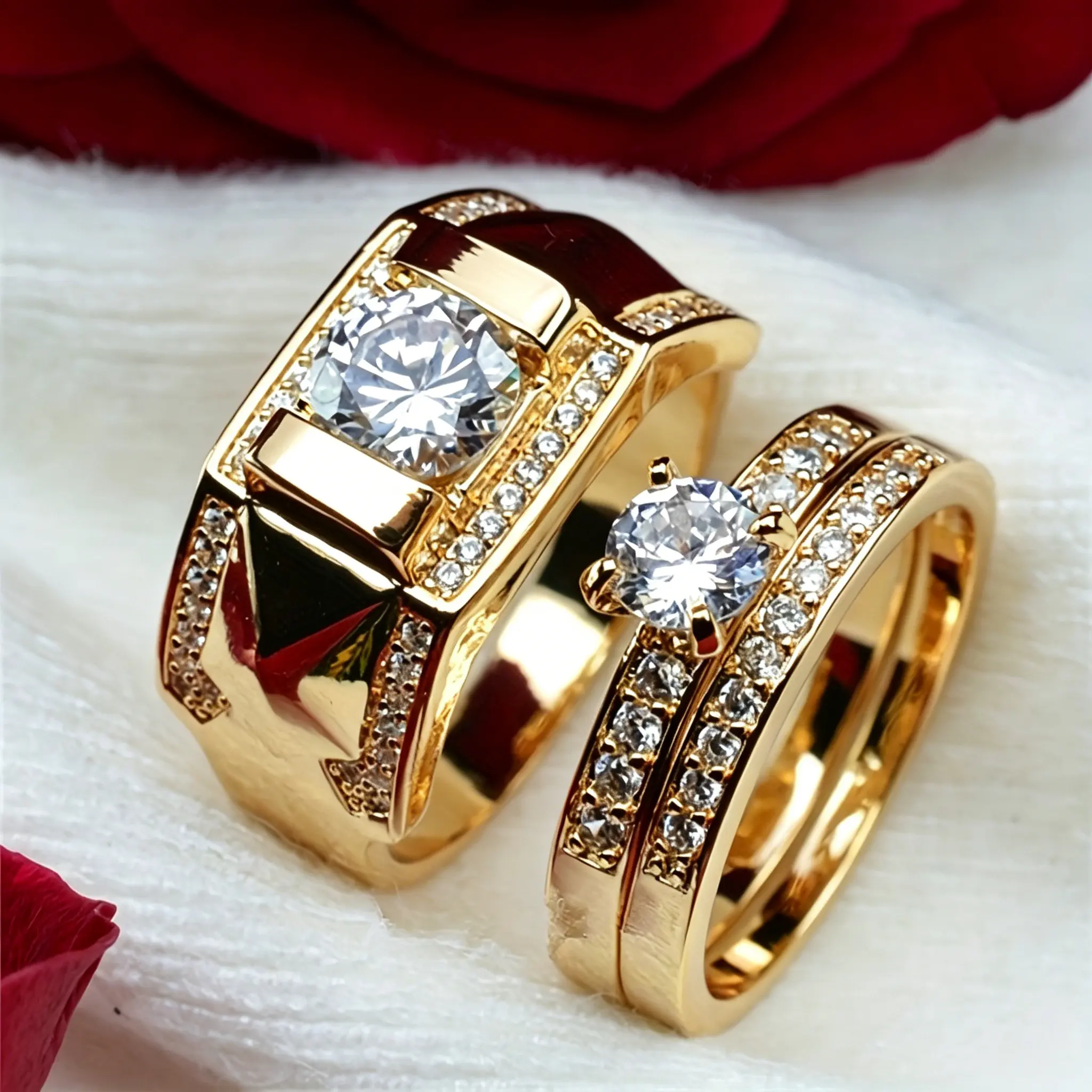 Luxurious Couple Rings, Synthetic Zirconia Engagement and Wedding Rings, Gorgeous Fashion Jewelry for Men and Women, Suitable for Daily Wear and Gifting