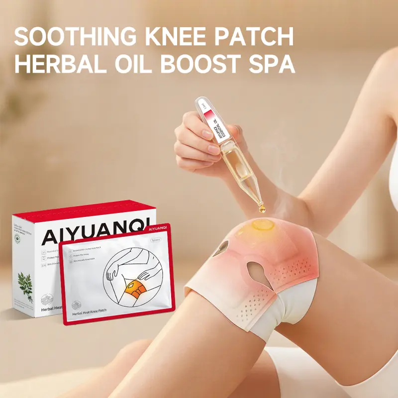AIYUANQI Heatable Herbal Knee Care Patches - 4 Pieces Mugwort & Ginger Botanicals Hot Compress, External Use, Flexible Fit for Knees, Adult Relief, Daily Warmth, 24 Months Shelf Life, Natural Healthcare Essential