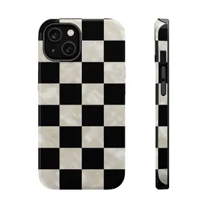 Black And Pearl Print Checkered Phone Case For Iphone Samsung