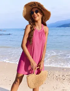 Womens Swimsuit Cover Up Hollow Out Crochet Coverups Sleeveless Beach Dress Tank Bikini Cover Ups S-3XL