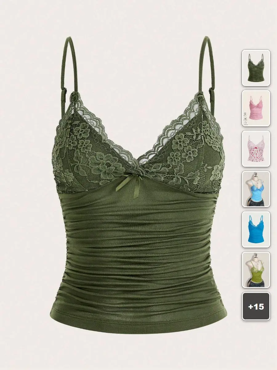 LACEX Cami Top Y2K Contrast Lace Bow Front Going Out Summer Streetwear