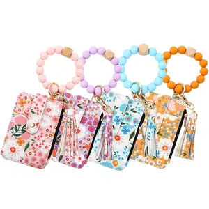 1-4X Women's Boho Style Beaded & Tassel Charms Keychain with Flower Pattern Wallet, Bag Essentials Gifts for Girlfriend, Cute Fall Trendy Keychain, Chic Gorgeous Key Chain for Key & Bag Decoration, Mother's Day Gifts, Gift Set for Mothers, Gifts for Her