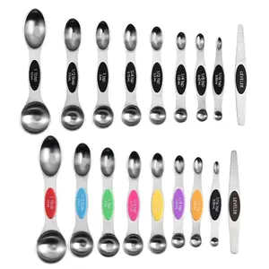 Pack of 8 Stainless Steel Magnetic Measuring Spoons Set, Dual Sided, Stackable, Adjustable Teaspoon and Tablespoon Measure Spoon with Leveler, Kitchen Gadgets
