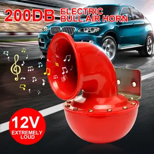 12V Car Horn 200DB Red Horn Electric Bull Horn Cow Sound Metal Horn for Truck Train Boat Motorcycle Car Truck Boat Loud