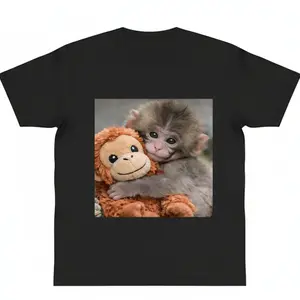 Boxing monkey plush pattern cotton short-sleeved T-shirt little monkey plush top Mother's Day gift for animal lovers cute comfortable suitable for moms Y2K trendy style machine washable