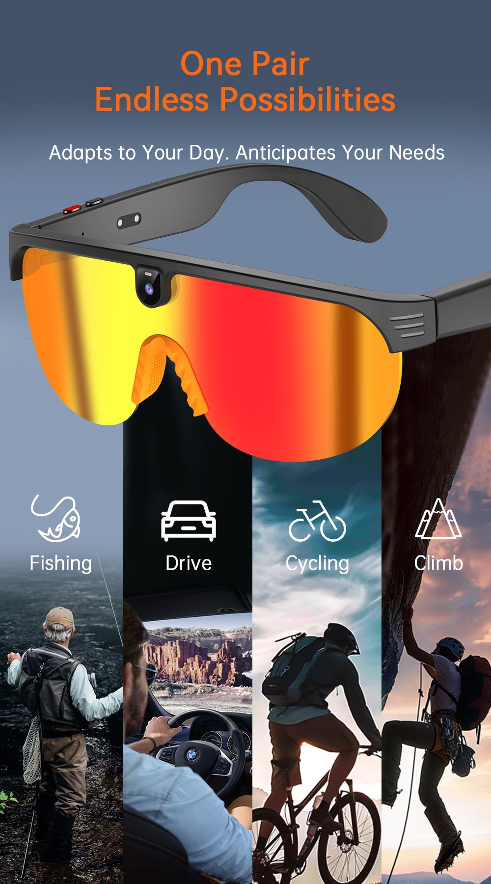 2026 AI Smart Glasses with Camera Dust UV Proof Cycling Sports Goggles- HD Video Recording Glasses with Audio, Music Playback, Wireless Call, Touch Control, Real-Time Translation, AI Object Recognition, for Men Women, Translation Glasses