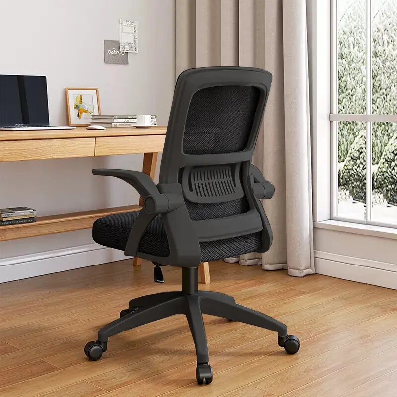 【Summer sale】Black Ergonomic Mid-Back Mesh Office Chair - Managerial Executive Swivel Rolling Work Chair with Adjustable Seat Height, Lumbar Support, Comfy Arms for Home, Office Use