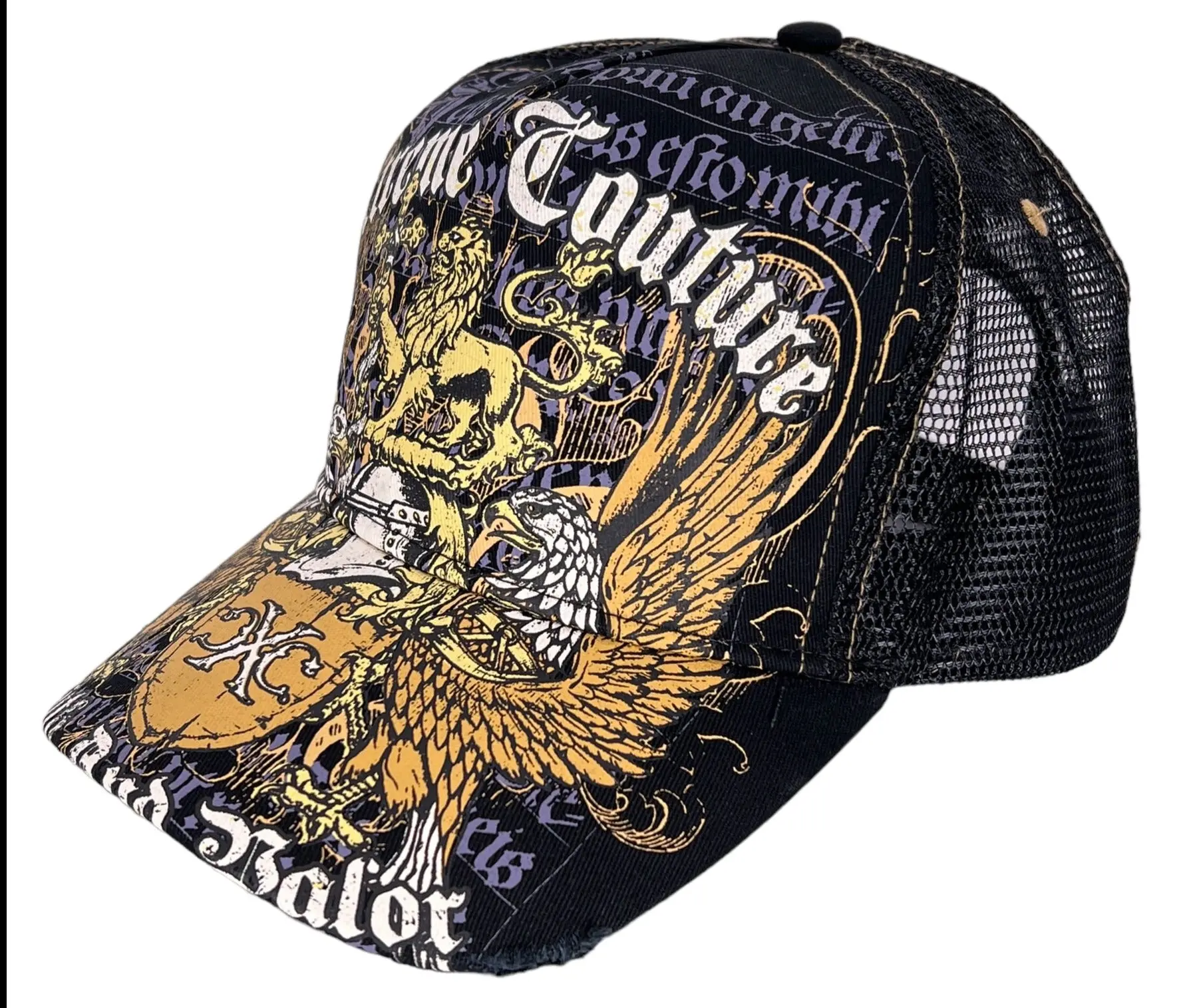 Xtreme Couture Men's Truth Style Trucker Hat, Classic Black Flatbill with Mesh Back and Adjustable Snapback, Fitted Snapback Hats, Black Snapback