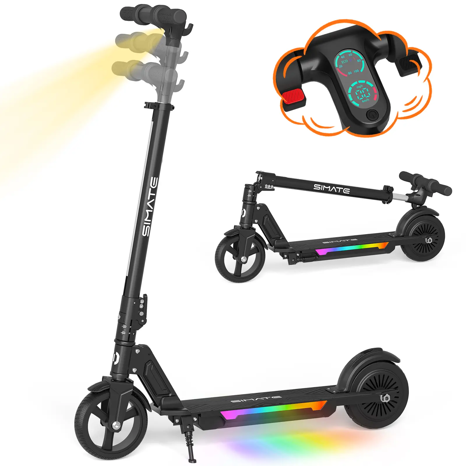 【New】Commugo S7pro Kids Electric Scooter with LED Lights 3 Speed Safe Foldable E-Scooter for Ages 8+ Boys Girls Teens  Adjustable Height 250W Motor for Outdoor Play,Portable Foldable Electric Scooter