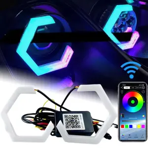 2PCS 12V/24V 70MM 80MM 86MM 90MM Hexagon LED Angel Eyes Headlight Halo Rings RGB Bluetooth APP Control Daytime Running Light