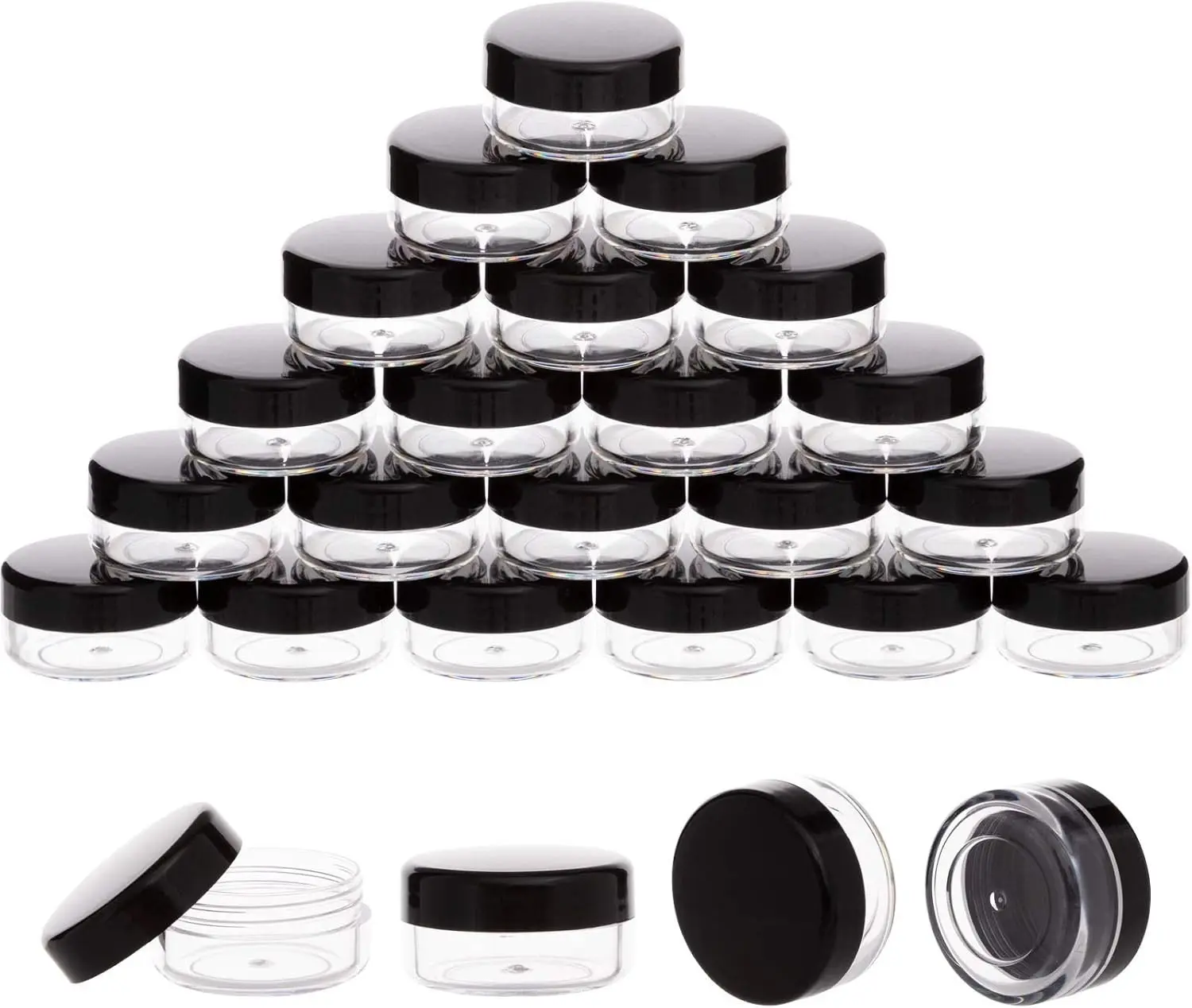 50 Pieces 3 Gram Sample Containers with Lids, Black Sample Jars, BPA Free Tiny Cosmetic Containers for Makeup, Lotion, Eye Shadow, Powder, and Lip Balms