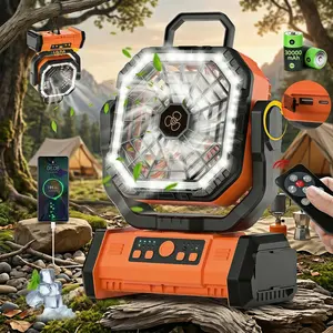 30000mAh Portable Camping Fan – Cordless Rechargeable Fan with LED Light, 360° Swivel Hook, Oscillating Function, and Lightweight Design for Emergency Use, Travel, and Outdoor Adventures