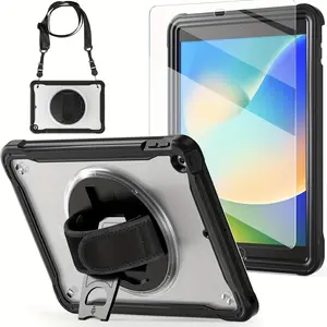 Case For IPad 9th/8th/7th Generation Clear 10.2 Inch 2021/2020/2019 With Tempered Glass Screen Protector & Kickstand, IPad 10.2 Case With Pencil Holder Hand Shoulder Strap