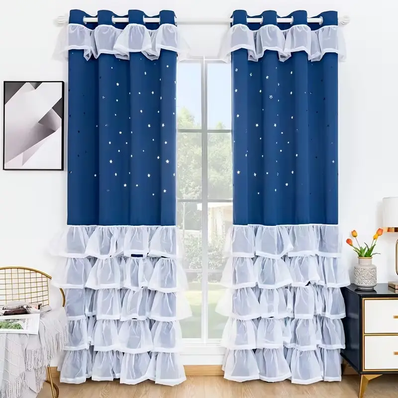 1pc French Lace Ruffle Curtain, Polyester Material, Suitable for Bedroom & Living Room, Classic Style Drapes, Multi-Room Use