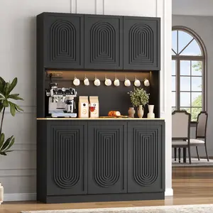 Large Kitchen Pantry Storage Cabinet，Kitchen Hutch with LED Light & Outlet, 71" Tall Freestanding Buffet Cabinet with Adjustable Shelf & 6 Doors