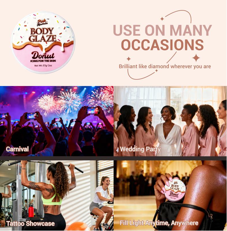 Instantly Silky-Smooth Body Glow Cream - Hydrating Body Glaze Infused with Macadamia Seed Oil & Beeswax, Perfect for Daily Use & Special Occasions, Donut Vanilla Scent for Luminous Skin Finish, 57g Body Glaze