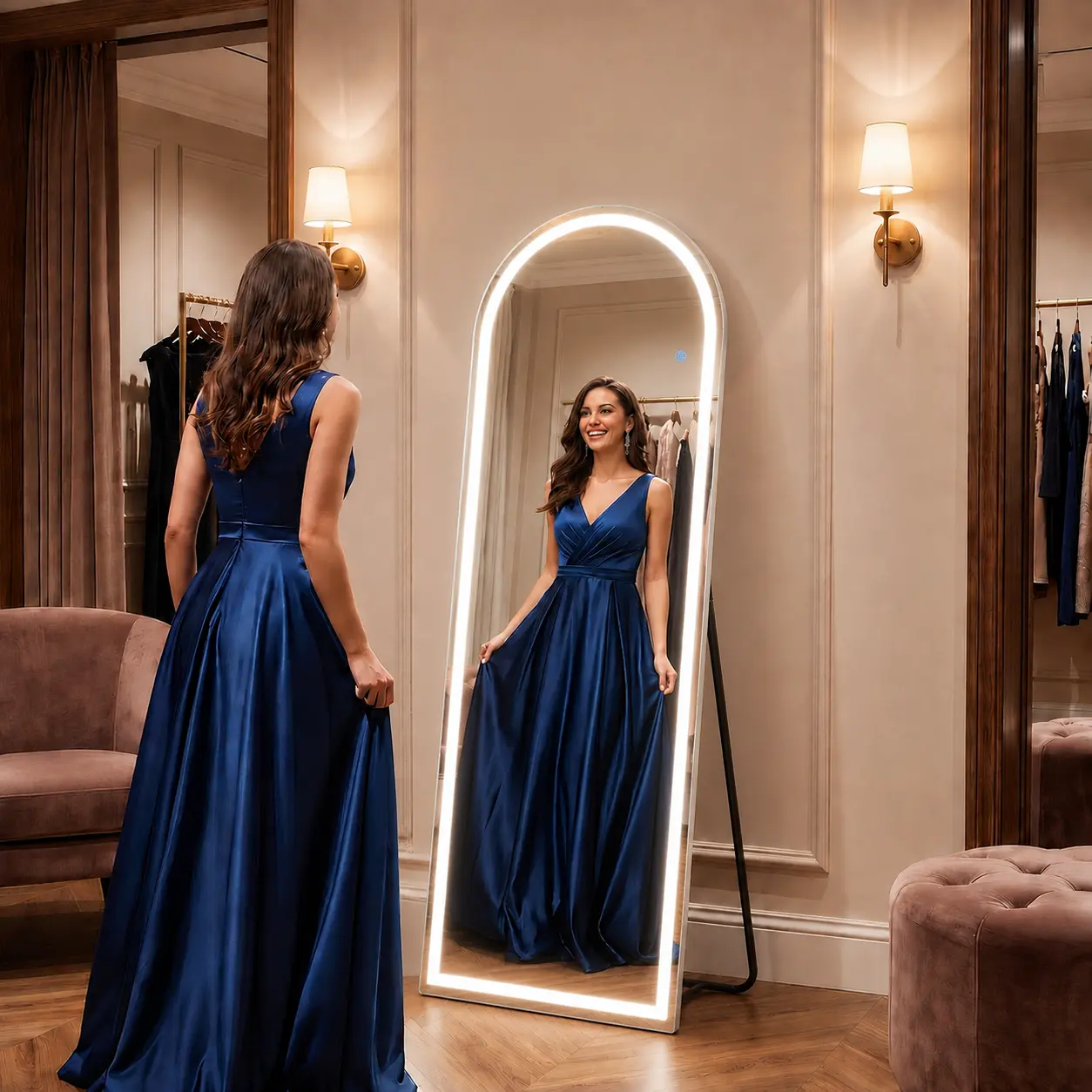 Lighted Full Length Mirror with Stand, Arched or Rectangular LED Floor Mirror, 3 Color Dimmable Touch Lights, Full Body Dressing Mirror for Bedroom, Closet and Vanity Area