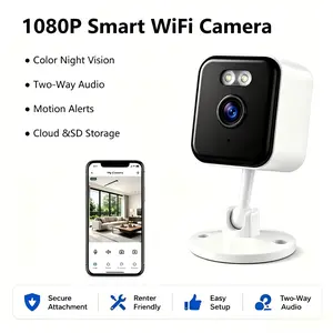 1080P WiFi HD Camera, Indoor/Outdoor Camera with Color Night Vision, 2-Way Audio, Motion Alerts, Adjustable Stand