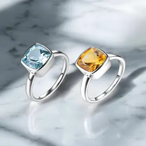 Brilliant 925 Sterling Silver 4CT Natural Topaz, Citrine & Amethyst Gemstone Ring (Size 6-9)