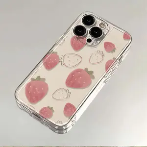 Full screen strawberry transparent protective cover is suitable for Iphone 16 15 14 13 12 11 case transparent soft case