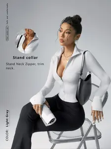 Women's Solid Color Zipper Jacket, Sports Outerwear, Perfect for Yoga Gym Workouts Outdoor Sports, Comfortable Breathable Four-Season Jacket