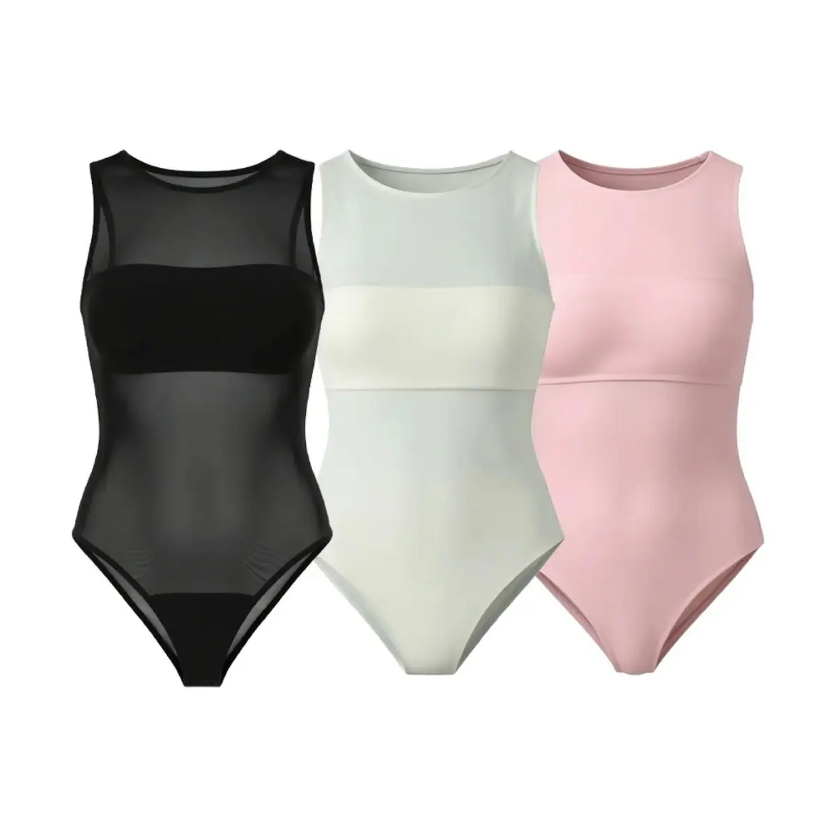 Women's Aria Muse 2026 Slim-Fit Sleeveless Round Neck Patchwork Silk Mesh Bodysuit - Sheer, Elegant, Sexy, Chic, Flattering, Modern Party Jumpsuit for Women's Fashion Tops Category
