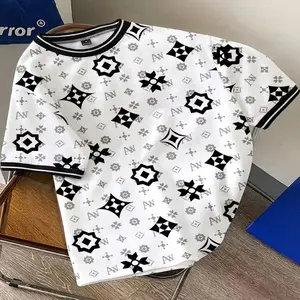 Men's Y2K Geometric Pattern T-Shirt, Breathable Polyester Fabric, Casual Street Style Short Sleeve Round Neck, Summer Fashion Choice