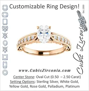 Cubic Zirconia Engagement Ring- The Martha (Customizable Oval Cut Setting with Pavé Three-sided Band and Peekaboos)