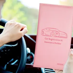 Car Insurance Holder ,Car Registration and Insurance Card Holder - Leather Vehicle Glove Box Automobile Documents Paperwork Wallet Case Organizer for ID, Driver's License, Key Contact Information Cards - Men&Women