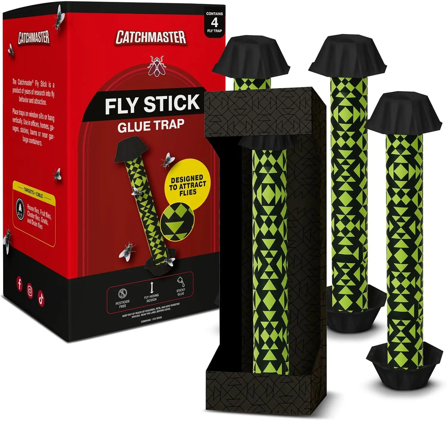 Fly Stick Hanging Fly Traps, Indoor and Outdoor, 4-Pack