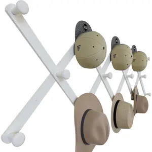 Large Hat Rack for Wall, Wooden Accordion Wall Hanger,, Expandable Coat, Hat Display Rack for Home, Office, and Studio, 14 Peg, White