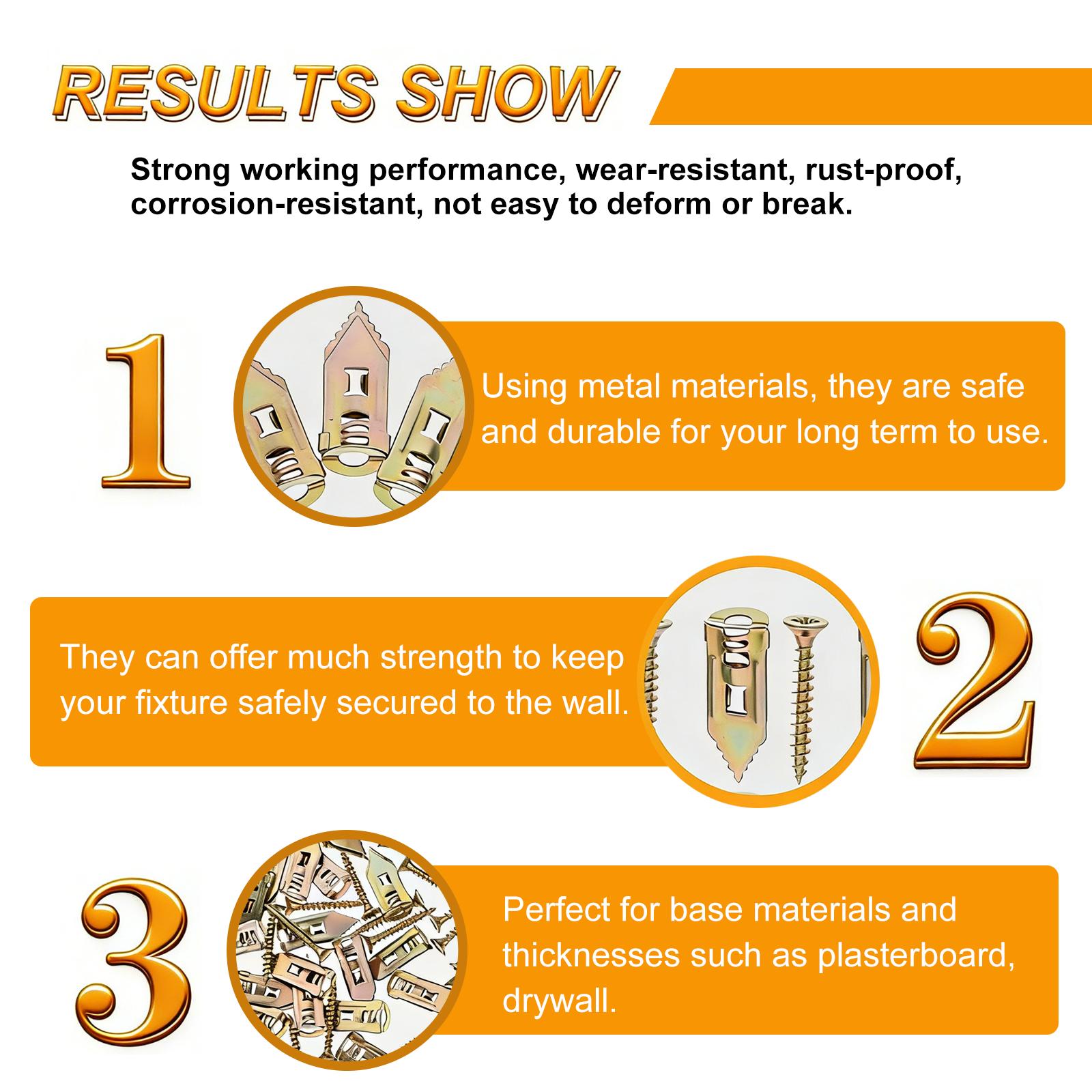 DIY Woodwork 50PCS Easy-Install Self-Drilling Drywall Kit, 25 Corrosion-Resistant Carbon Steel Anchors + 25 Zinc Screws for Gypsum Board Shelves, TV Brackets (Home DIY Use), Anchors + Screws