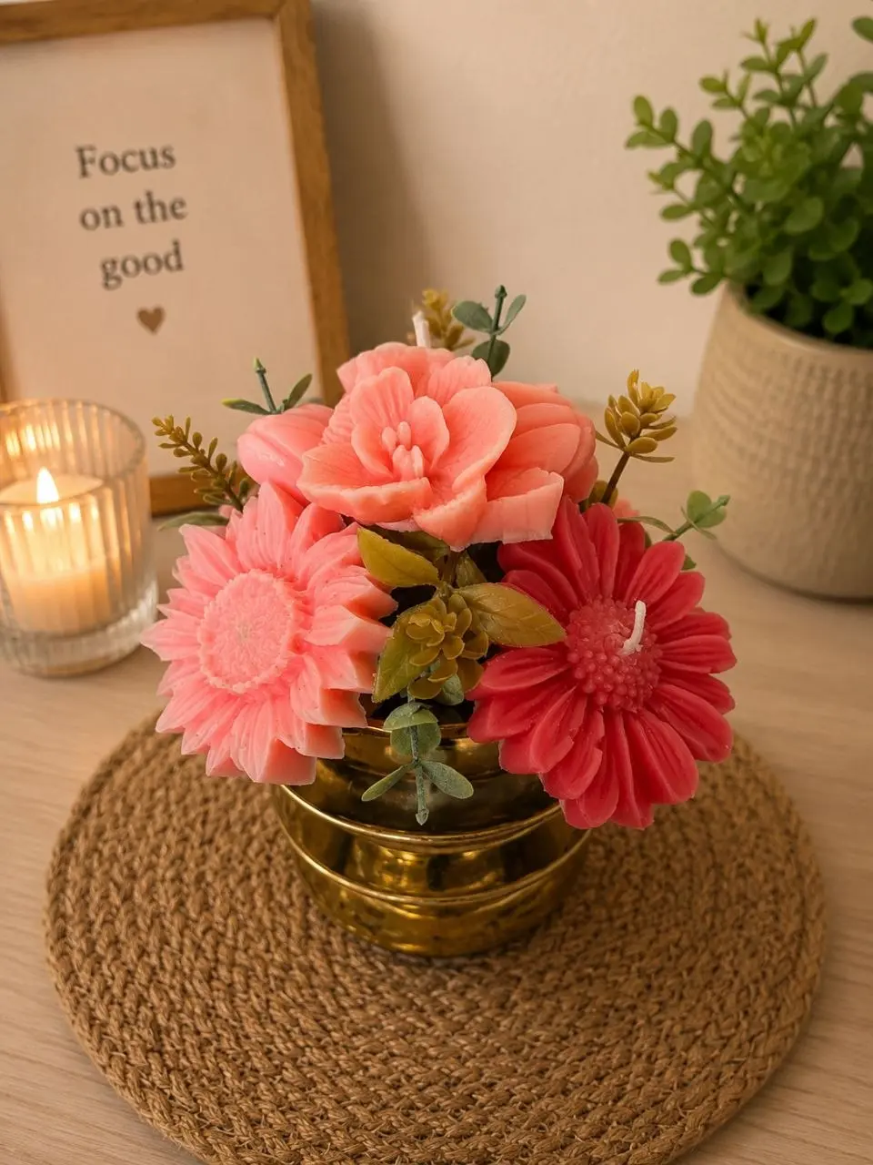 Jardín de Luz Handmade Floral Candle Arrangement – Decorative Flower Candle Centerpiece