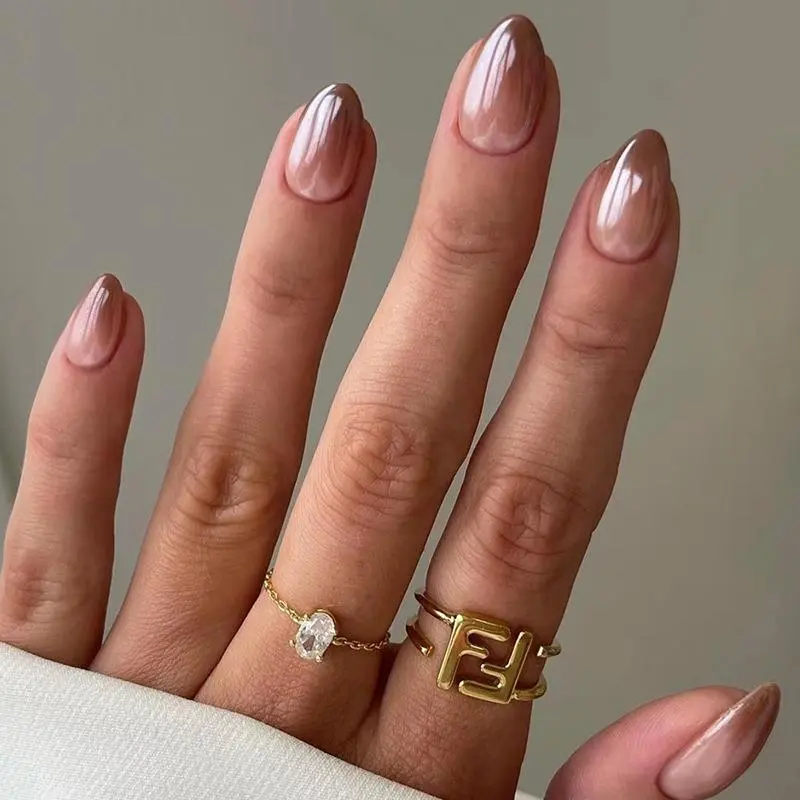 Caramel Gradient Color Short Almond Fake Nails, 24pcs Press on Nails for Women Nail Art, Natural Style Durable  Elegant False  Nails, Nails Press Ons, Almond Shape Nails, Glossy Fake Nails