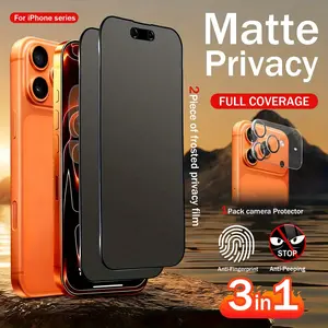 3-In-1 Matte Privacy Tempered Glass Screen Protector + Camera Lens Film, Compatible with iPhone 17 Pro Max/16/15 Series, 9h Hardness, Accessories