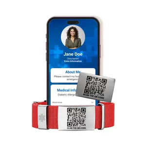 Scannable QR Code Smart Emergency bracelet - Medical ID Safety ID Bangle for Allergies, Identification & Medical Conditions