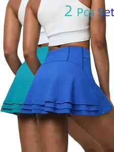 2 Pcs New Women's A-Line Three-Layer Skirt Set for Yoga and Tennis, High Waist Slim-Fit Design, Casual Athletic Pleated Tennis Attire Skirts with Pockets for All Seasons