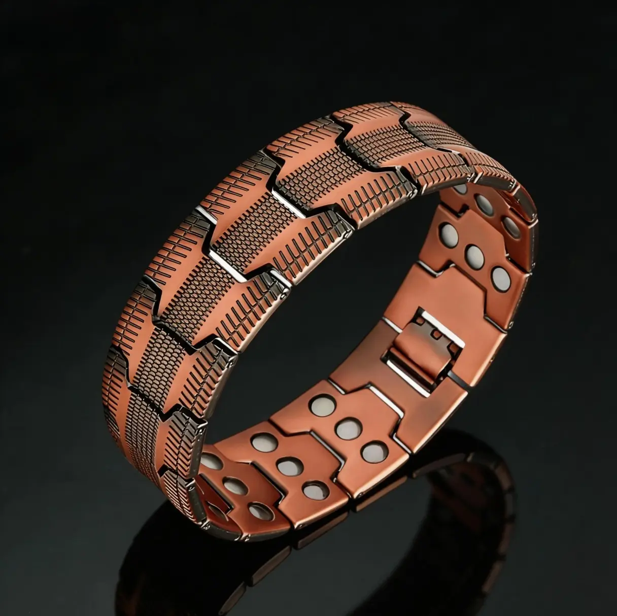 Men's 99.9% Pure Copper Bracelet, Elegant Magnetic Link Bangle for 3X Strength Joint Relief Therapy, Hypoallergenic & Adjustable with Sizing Tool, Casual, Male, Adjustable Strap Bracelets, Elegant Daily Style Accent