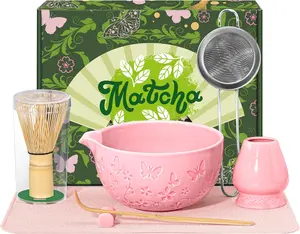 Aesthetic Pink Matcha Set 🍵 7pc Japanese Matcha Kit | Matcha Whisk, Bowl, Sifter + More for Matcha Lovers Allthingsaura