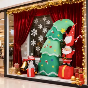 iCapeson 6FT Christmas Inflatable with Tree, Santa, Elf & Penguin, LED Lighted Outdoor Decor, Blow Up Yard Decoration for Lawn, Garden, Xmas Party