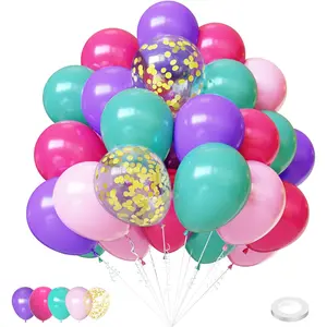 Pink Blue Purple Balloons,12Inch 57 count Hot Pink Purple Teal  Balloons for Birthday  Magic Theme Party Decorations