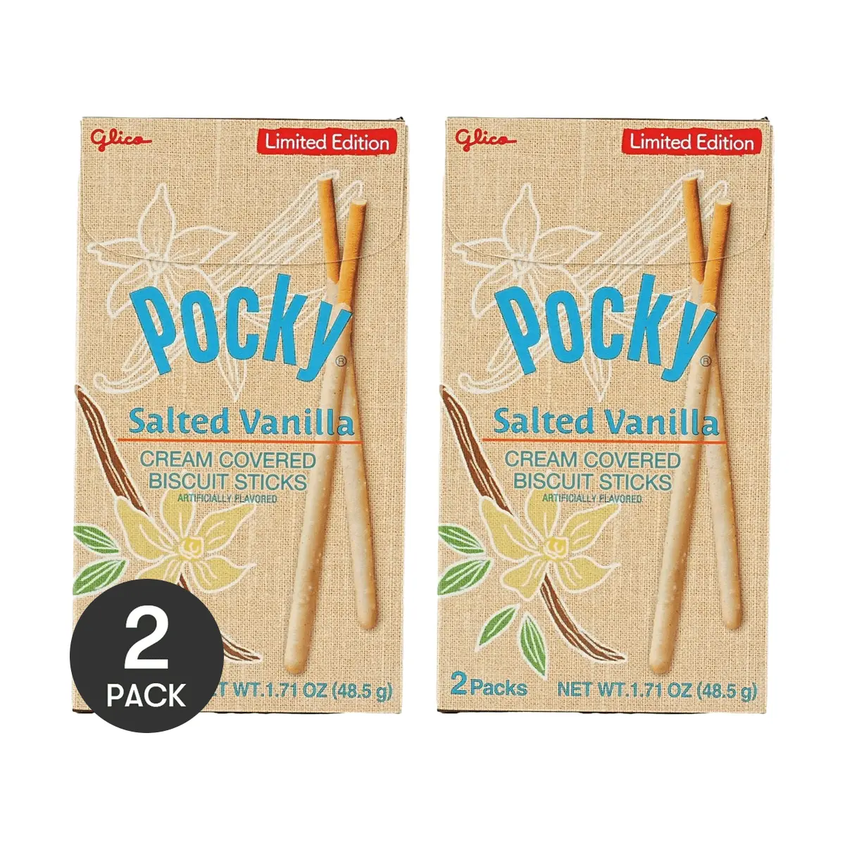 GLICO Pocky Chocolate Biscuit Sticks 2 Pack - Savory Vanilla Flavor 48.5g Each