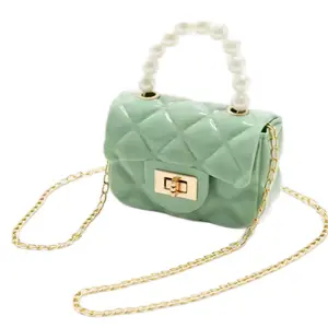 Women Girls Shoulder Bags with Pearl Beaded Handle and Gold Chain Strap for Stylish Everyday Use