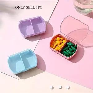 Portable mini 2-compartment small pill box Detachable cover double compartment distribution box Travel storage pill box
